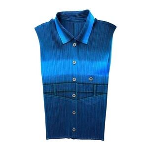 RARE 2002 Pleats Please Issey Miyake denim transfer top